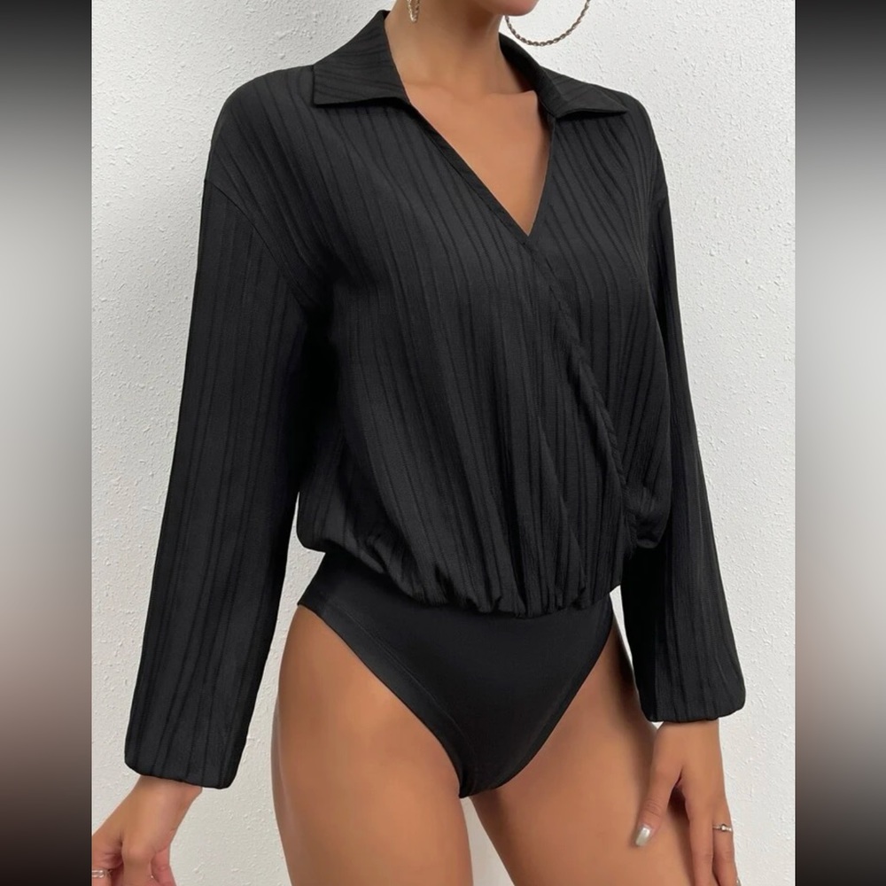 Shein black lantern sleeve body suit